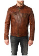 Thumbnail Blouson en cuir de mouton camel avec patchs à coupe droite et à col rond - Image 3