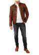 Thumbnail Blouson en cuir de mouton camel avec patchs à coupe droite et à col rond - Image 5