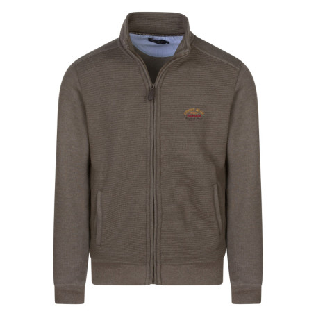 Sweat zippé taupe uni coupe ajustée col montant...