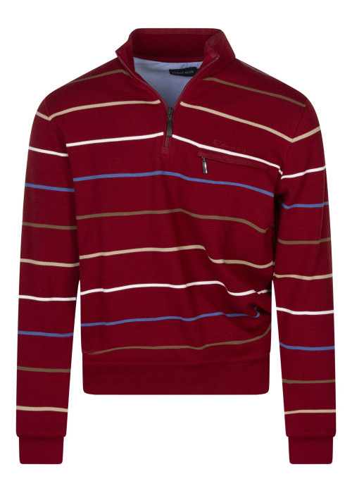 Sweat rouge rayé coupe ajustée col camionneur avec une poche raglan zippée