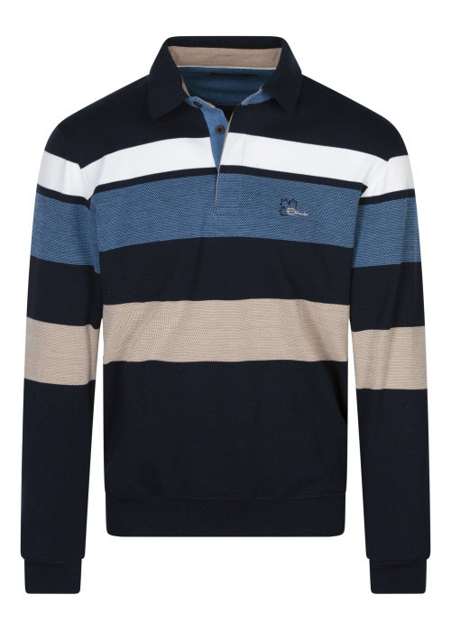 Polo marine rayé coupe ajustée col polo et à manches longues