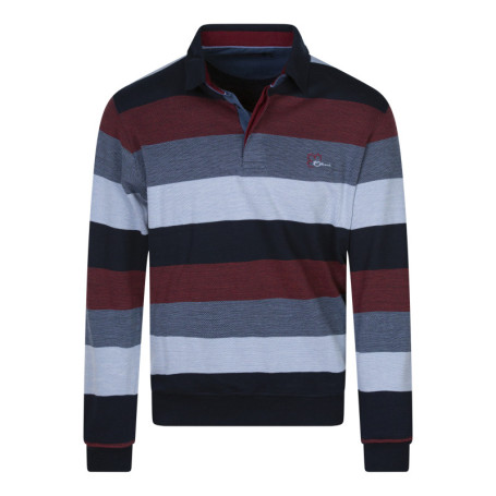 Sweat bordeaux rayé coupe ajustée col polo avec...
