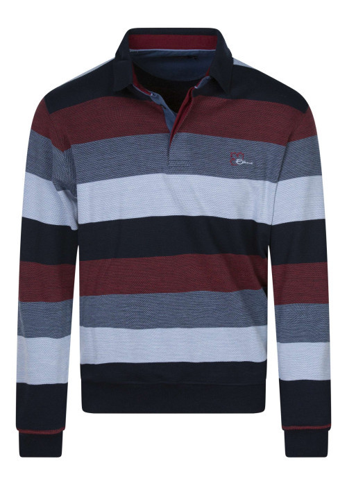 Sweat bordeaux rayé coupe ajustée col polo avec un logo brodé