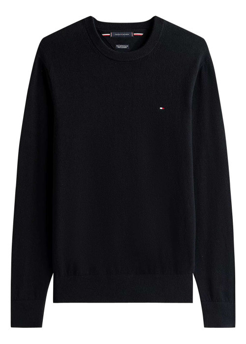 Pull en coton noir uni avec une coupe droite et un col rond