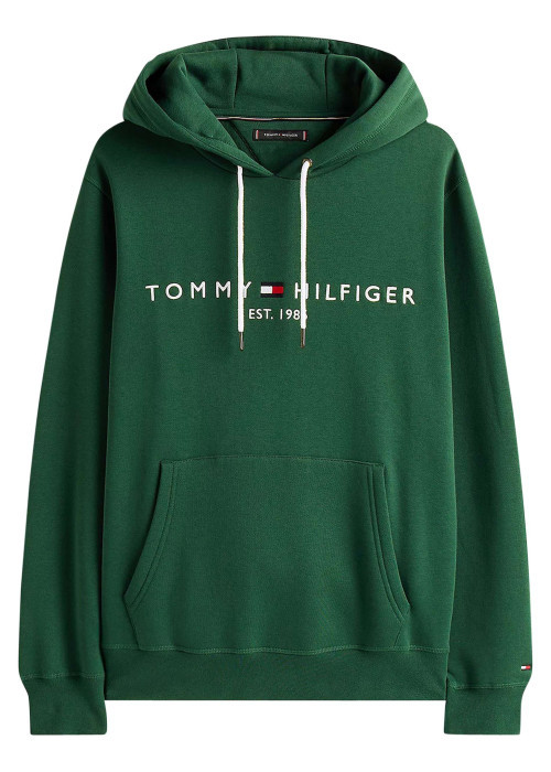 Sweat en coton mélangé vert avec une coupe droite et un col à capuche