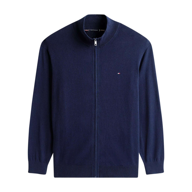 Tommy Hilfiger Big &tall - Gilet Grande Taille En Coton Marine Uni Avec Une Fermeture Zippée - Marine