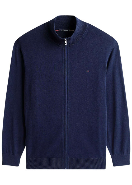 Gilet grande taille en coton marine uni avec...