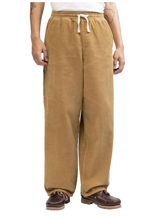 Pantalon jogging en coton camel uni en velours avec une coupe ample