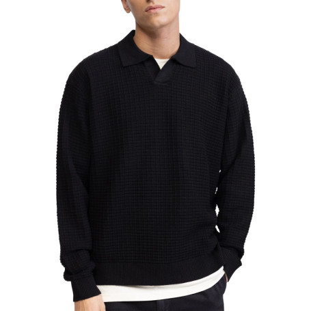 Pull en coton mélangé noir en maille effet...