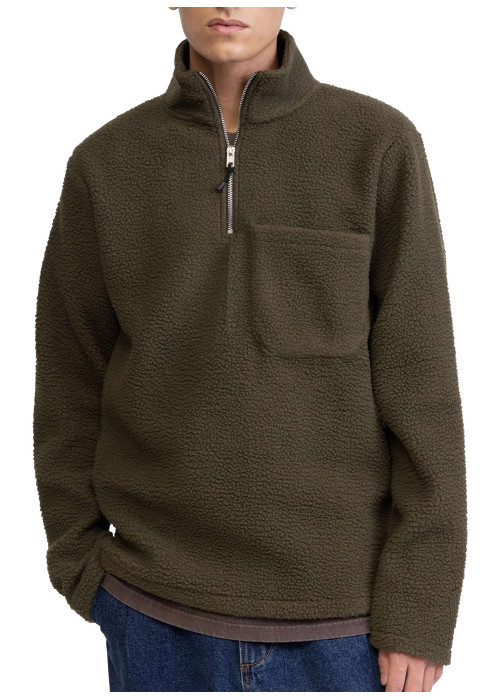 Pull kaki en maille sherpa avec une coupe droite et un col camionneur