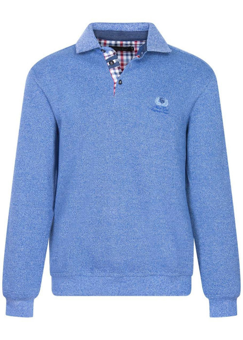 Pull bleu uni Grande Taille avec une coupe droite col polo et à manches longues