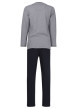 Thumbnail Pyjama Long en coton marine rayé coupe droite avec un col v et des surpiqûres noires aux manches et à la taille - Image 4