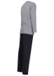 Thumbnail Pyjama Long en coton marine rayé coupe droite avec un col v et des surpiqûres noires aux manches et à la taille - Image 5