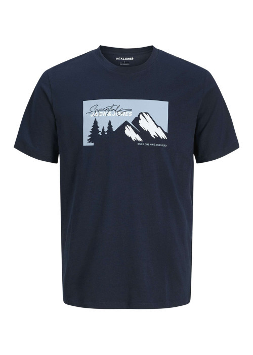 T-shirt en coton marine imprimé avec un col rond et une coupe droite