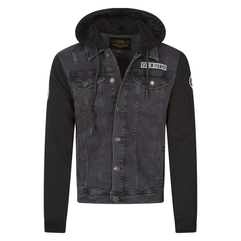 Von Dutch - Blouson En Jean En Coton Noir Délavé Avec Un Col à Capuche Et 4 Poches - Noir