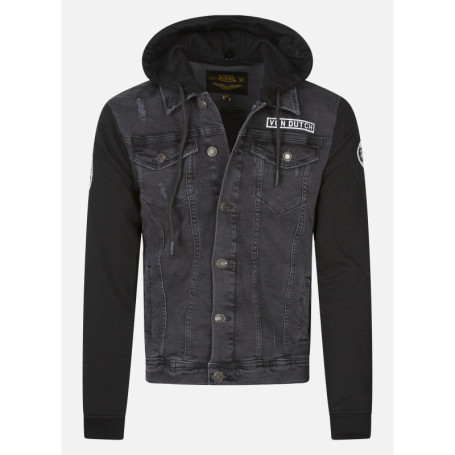 Blouson en jean en coton noir délavé avec un...