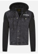 Thumbnail Blouson en jean en coton noir délavé avec un col à capuche et 4 poches