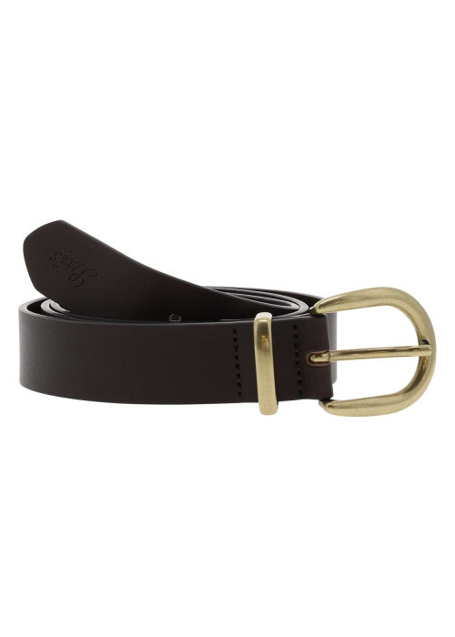 Ceinture en cuir marron unie à boucle métallique arrondie dorée