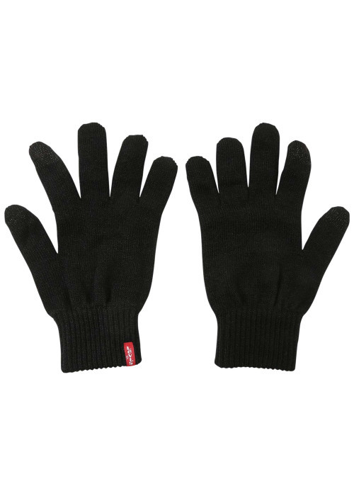 Gants noirs unis compatibles avec écrans tactiles et étiquette de la marque