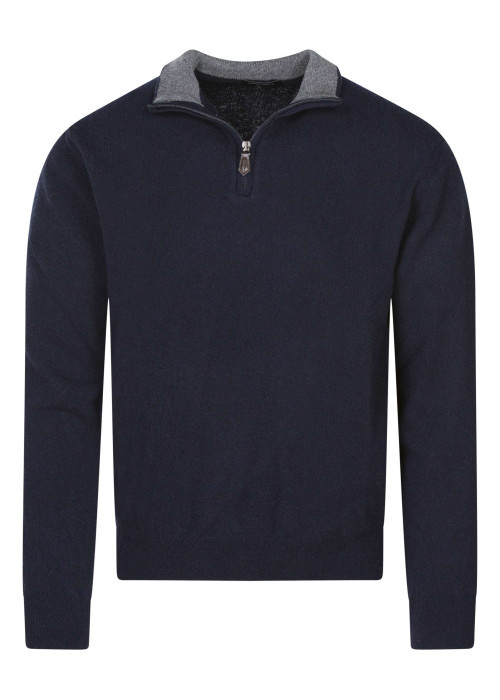 Pull laine cachemire marine uni coupe adjusted-fit et un col camionneur