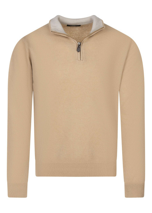 Pull laine cachemire taupe uni coupe adjusted-fit et à manches longues