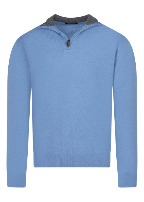 Pull laine cachemire ciel uni col camionneur et une coupe adjusted fit