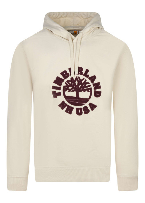 Sweat en coton écru à coupe droite avec un col à capuche et imprimé logo