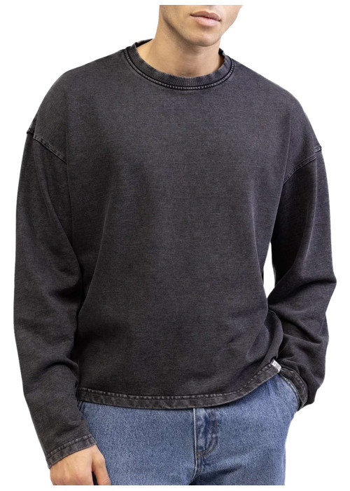 Pull en coton anthracite pourvu d'un col rond et de manches longues