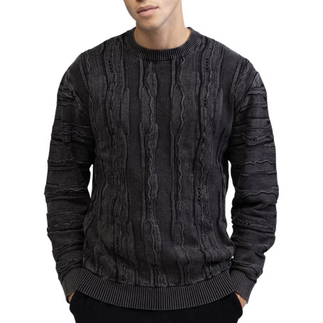 Pull en coton noir pourvu d'un col rond et de...