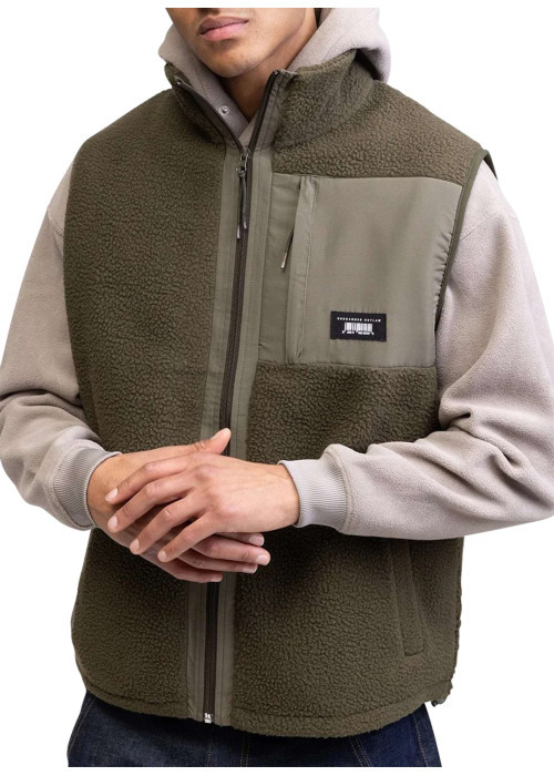 Gilet sans manches kaki en maille sherpa pourvu d'un col montant
