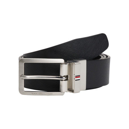Ceinture en cuir noire unie avec fermeture à...