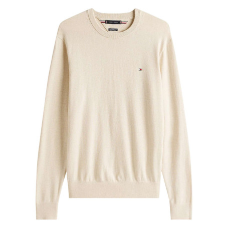 Pull en coton beige uni en maille fine avec une...