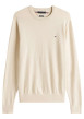 Thumbnail Pull en coton beige uni en maille fine avec une coupe droite et un col rond