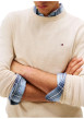 Thumbnail Pull en coton beige uni en maille fine avec une coupe droite et un col rond - Image 5