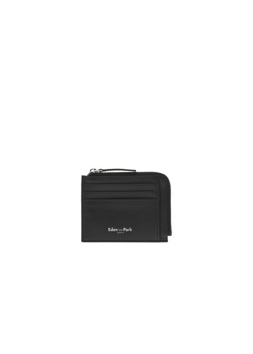 Porte-cartes en cuir noir uni made in France avec marque argenté