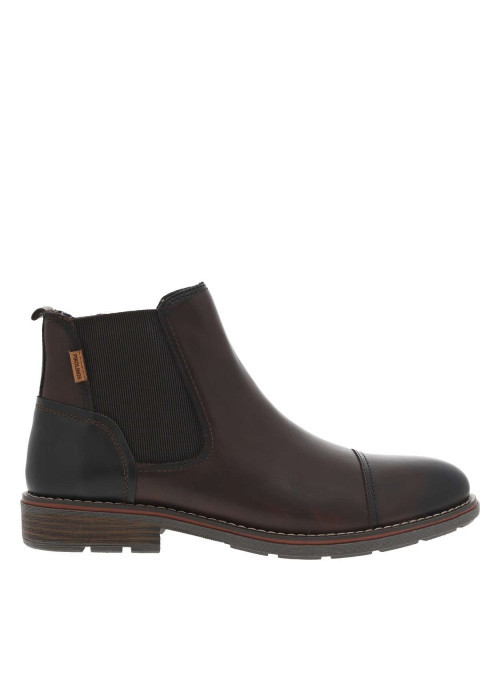 Boots en cuir marron à talon décroché bas avec un zip et un soufflet élastiqué