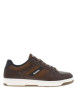 Thumbnail Sneakers brunes à talon plat avec des lacets et bandes bleues marine