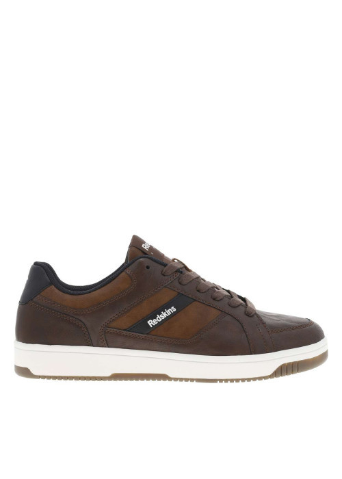 Sneakers brunes à talon plat avec des lacets et bandes bleues marine