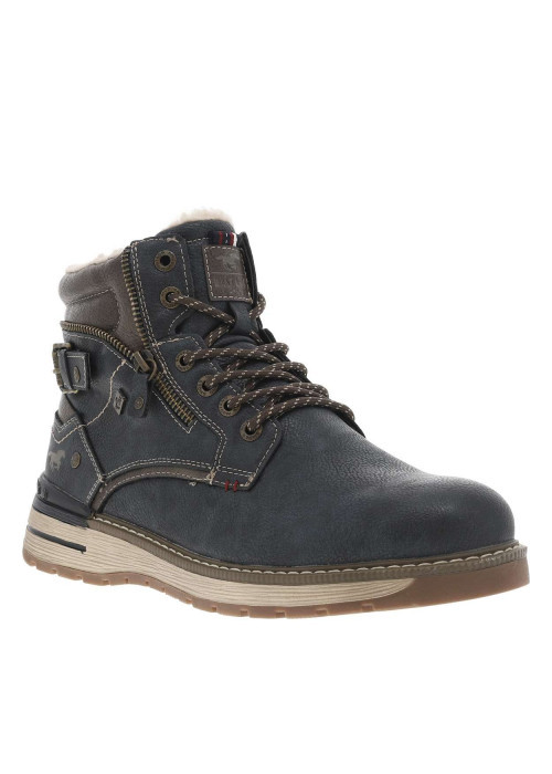 Bottines bleu marine à talon plat avec un zip...