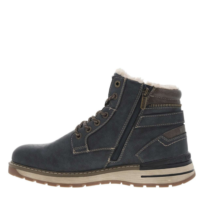 Mustang - Bottines Bleu Marine à Talon Plat Avec Un Zip Et Des Lacets Ronds - Bleu Marine Mustang - Bottines Bleu Marine à Talon Plat Avec Un Zip Et Des Lacets Ronds - Bleu Marine
