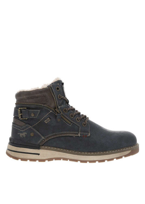 Bottines bleu marine à talon plat avec un zip et des lacets ronds - Image 2