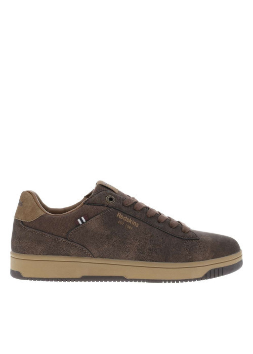 Tennis marron à talon plat avec des lacets et nom de la marque en relief