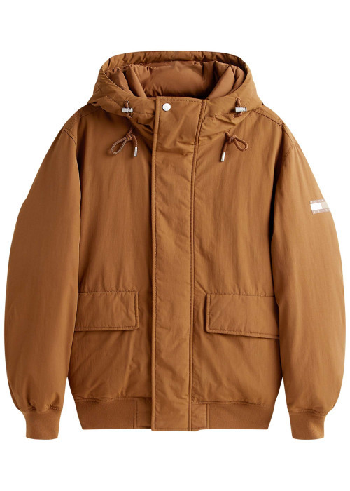 Blouson camel uni avec une coupe ajustée et un col à capuche réglable