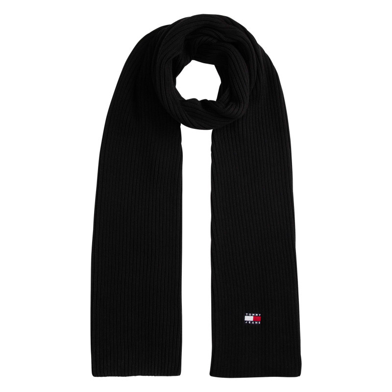 Tommy Jeans - écharpe En Coton Biologique Noire Unie Avec Le Logo De La Marque Brodé - Noir