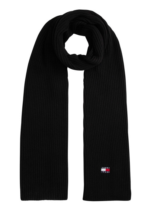 Écharpe en coton biologique noire unie avec le logo de la marque brodé