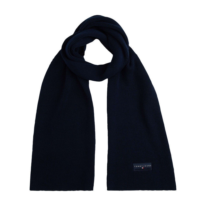 Tommy Jeans - écharpe En Coton Biologique Noire Unie Avec Un Patch De La Marque Brodé - Marine