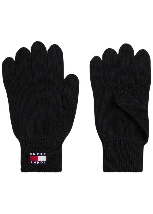 Gants en coton biologique noirs unis avec le logo de la marque cousu au poignet