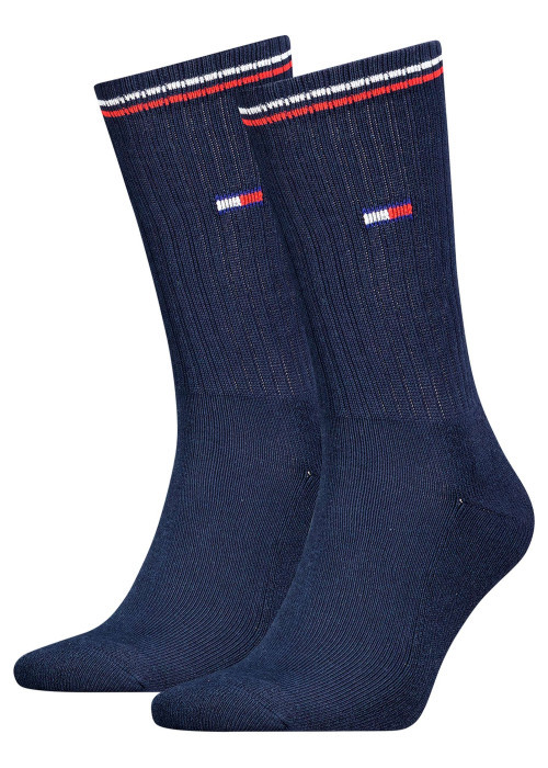 Chaussettes hautes en coton mélangé marine unies avec un logo à la cheville