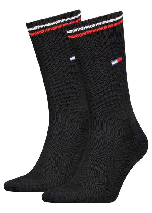 Chaussettes hautes en coton mélangé noires unies avec un logo à la cheville