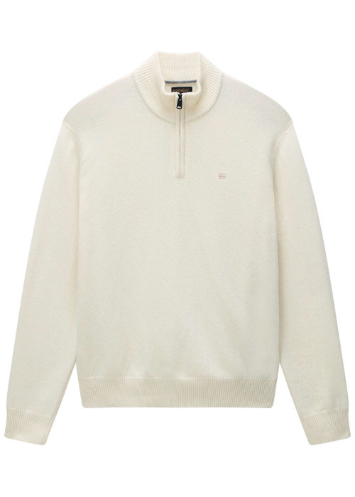 Pull en laine mélangée beige uni avec une coupe droite et un col camionneur